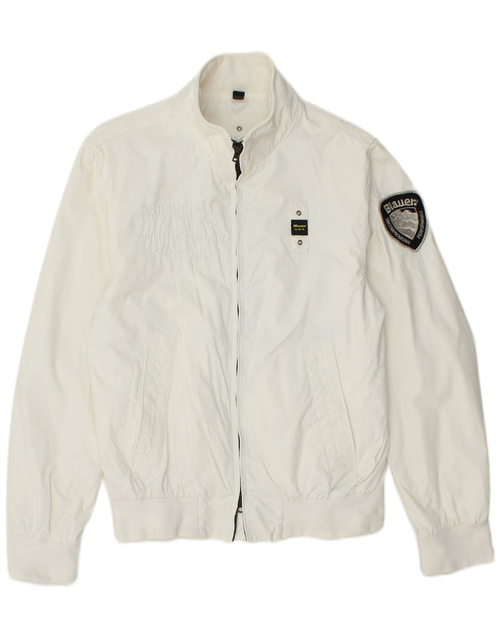 BLAUER Womens Graphic Bomber Jacket UK 14 Medium White Polyamide
