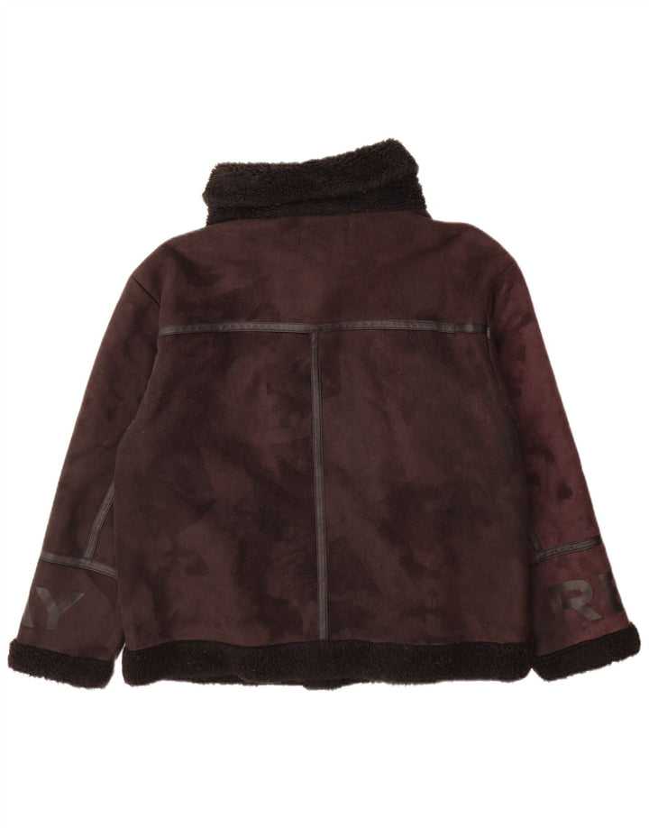 Replay Veste Sherpa Graphique Femme UK 14 Large Marron Polyester