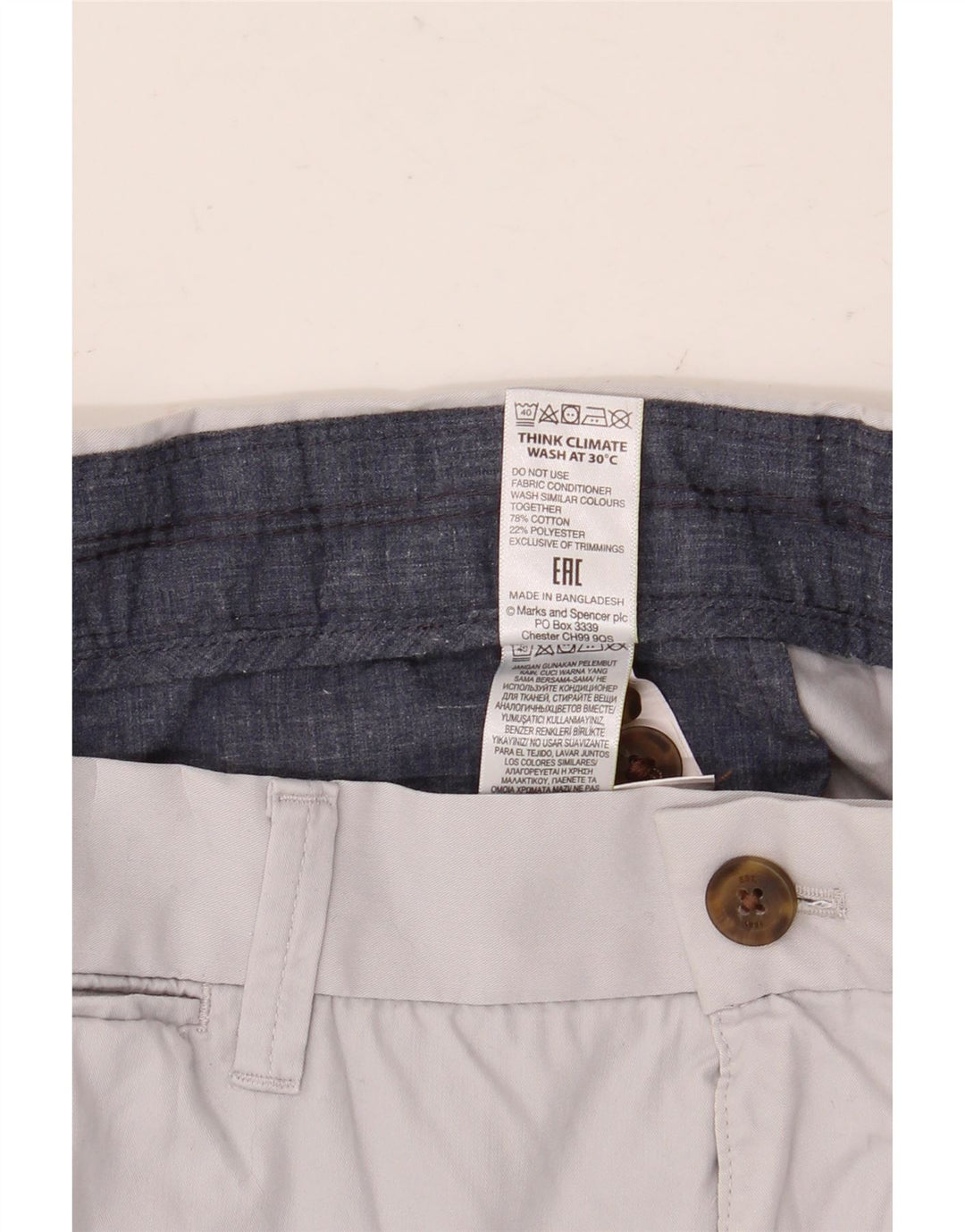 Marks & Spencer Short Chino Homme W36 Grand Gris Coton