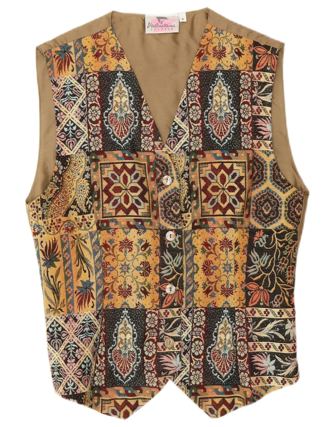 VINTAGE Gilet Femme UK 12 Moyen Beige Paisley Polyester