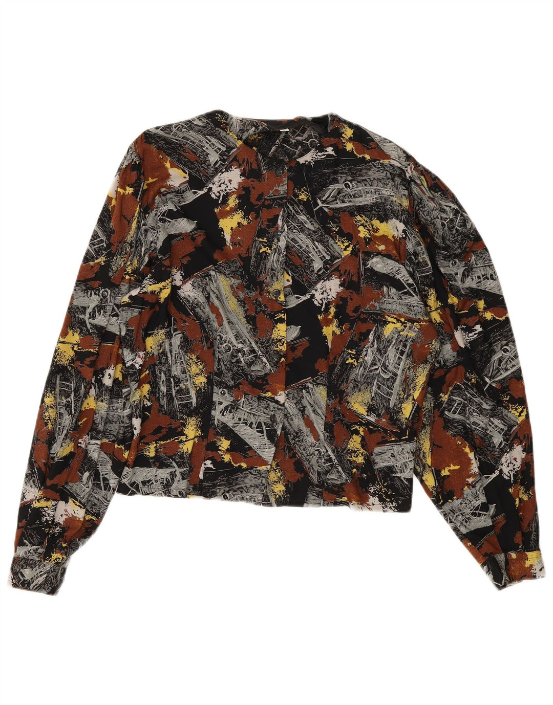 vintage Womens Abstract Pattern Shirt Blouse UK 14 Moyen Multicolore
