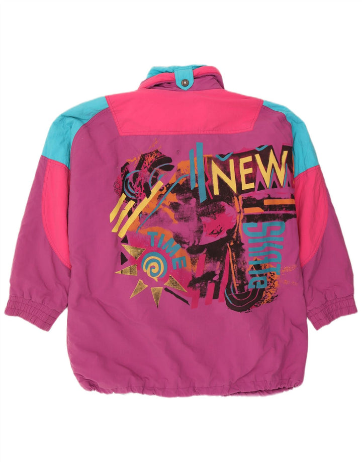 vintage Mens Graphic Pullover Ski Jacket UK 44 2XL Violet Colourblock