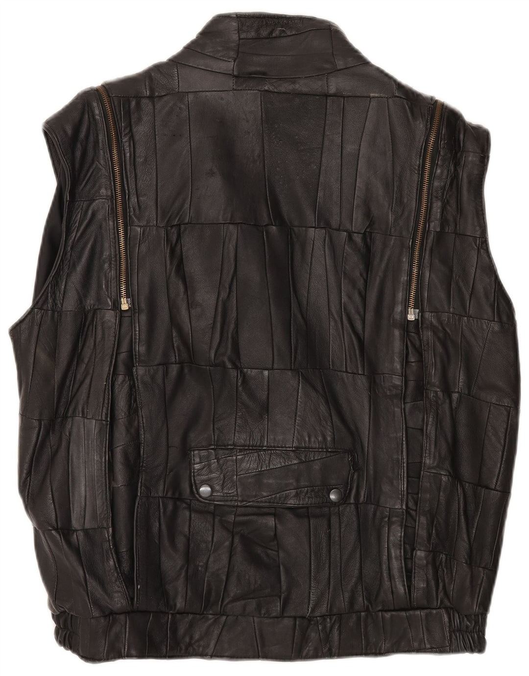 VINTAGE Gilet en cuir homme UK 38 Medium Black Patchwork