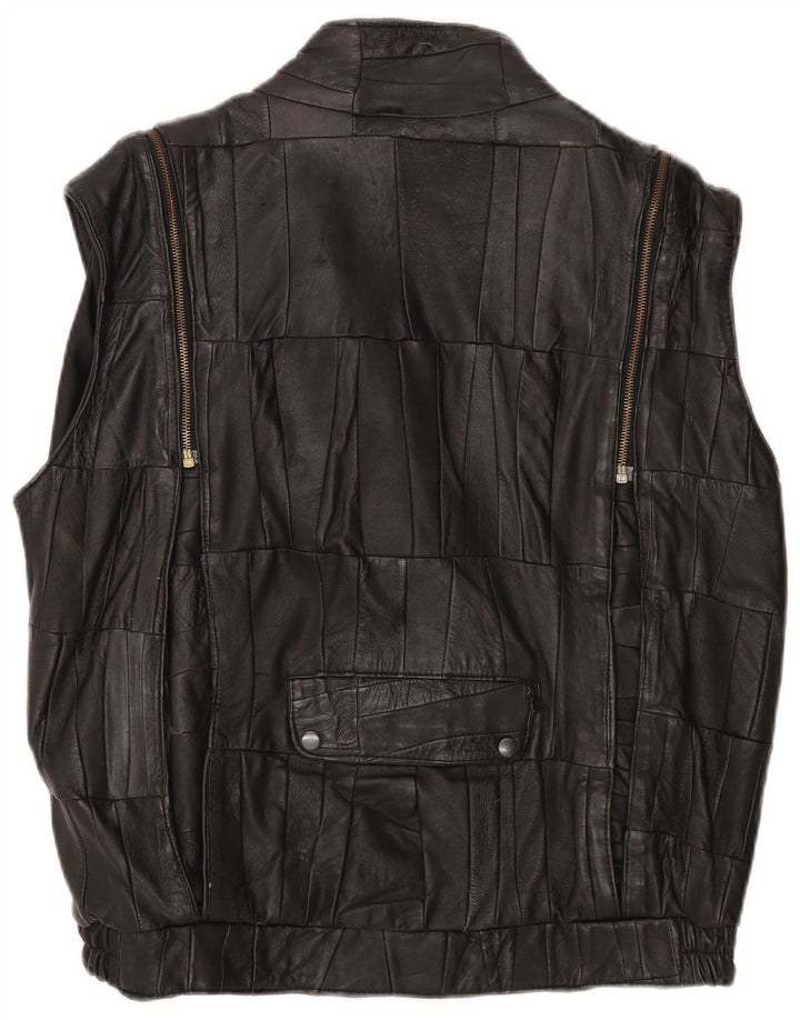 VINTAGE Gilet en cuir homme UK 38 Medium Black Patchwork