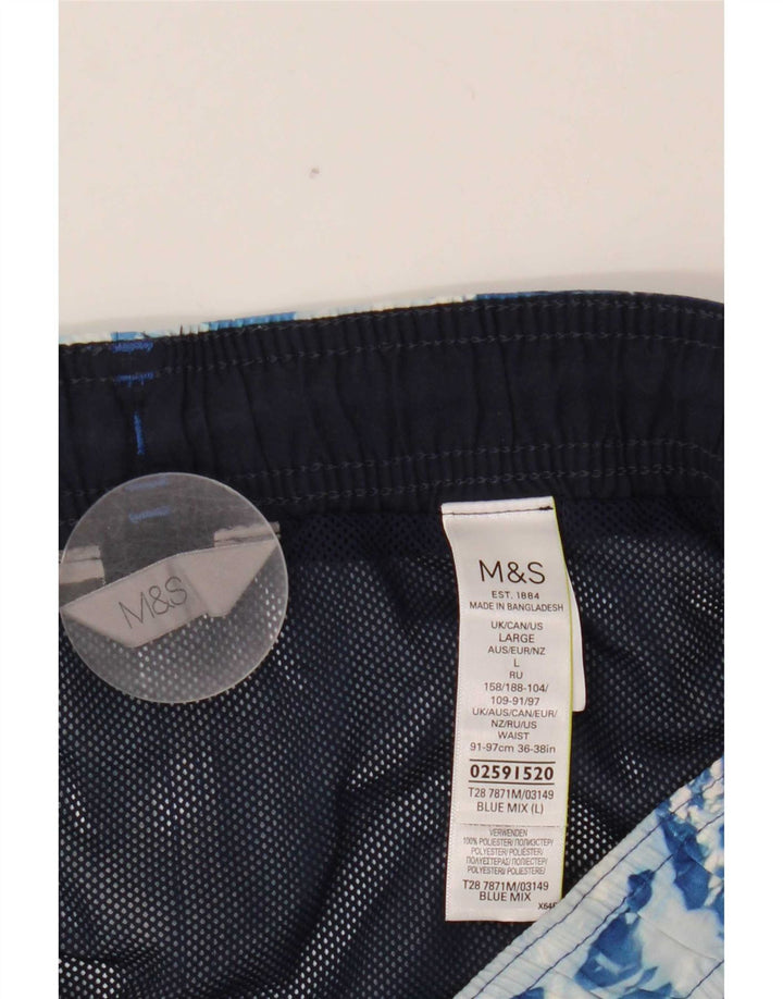 Marks & Spencer Short de bain à motif abstrait pour hommes, grand bleu, polyester