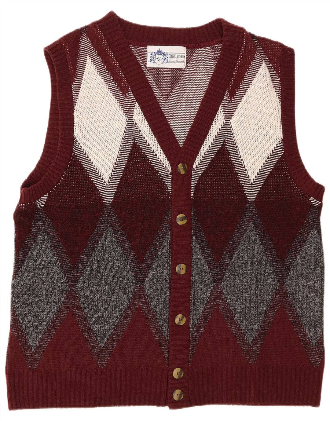 vintage Mens Cardigan Sweater Grand Bourgogne Argyle/Diamant