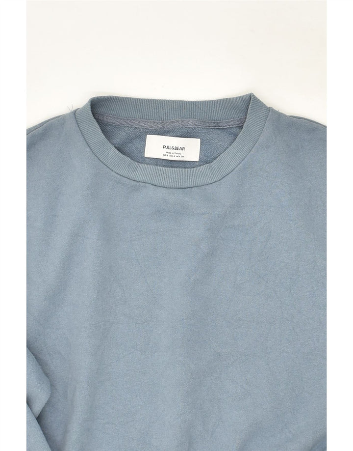 PULL & BEAR Sweat-shirt court pour femme UK 16 Large Bleu Coton
