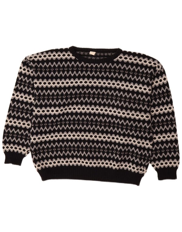 Vintage Mens Boat Neck Jumper Sweater XL Black Geometric Polyacrylic