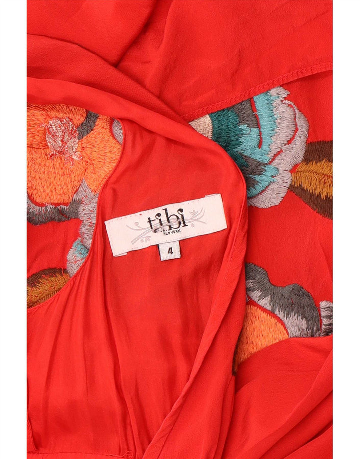 Tibi Robe longue graphique pour femme US 4, petit motif floral rouge