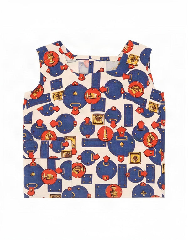 vintage Femmes Blouse Sans Manches Top UK 12 Moyen Multicolore Géométrique