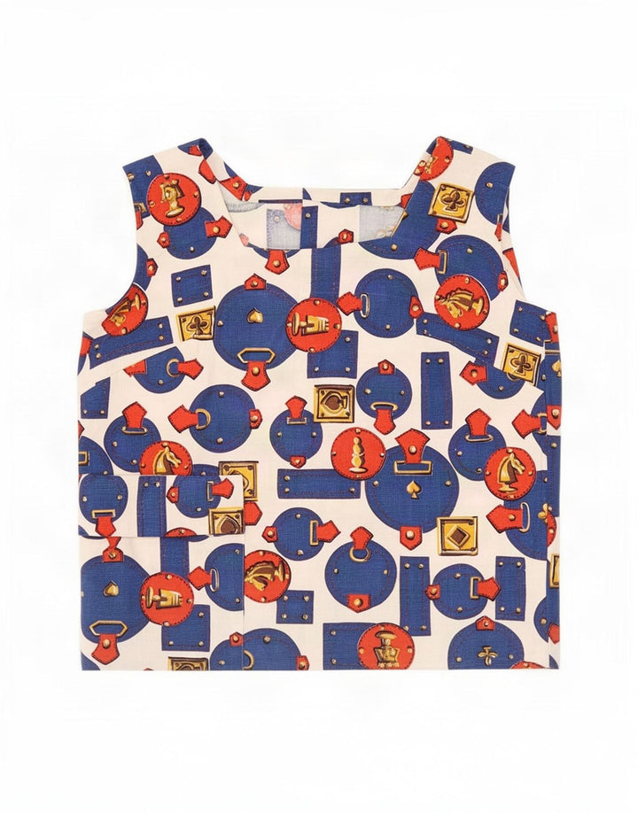vintage Femmes Blouse Sans Manches Top UK 12 Moyen Multicolore Géométrique