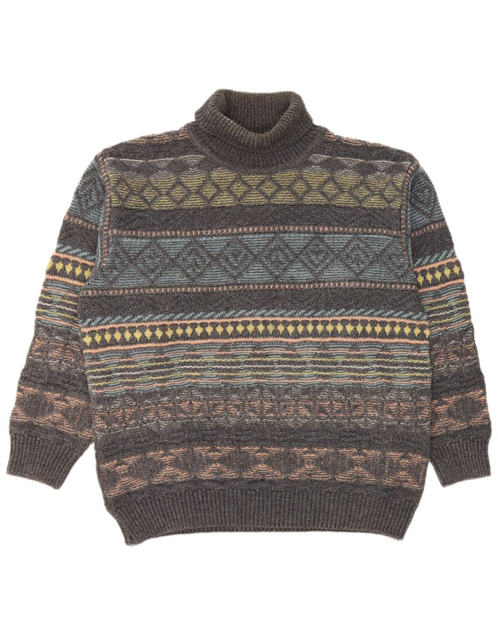 Gilberto Pull Col Roulé Homme IT 56 2XL Gris Géométrique Laine