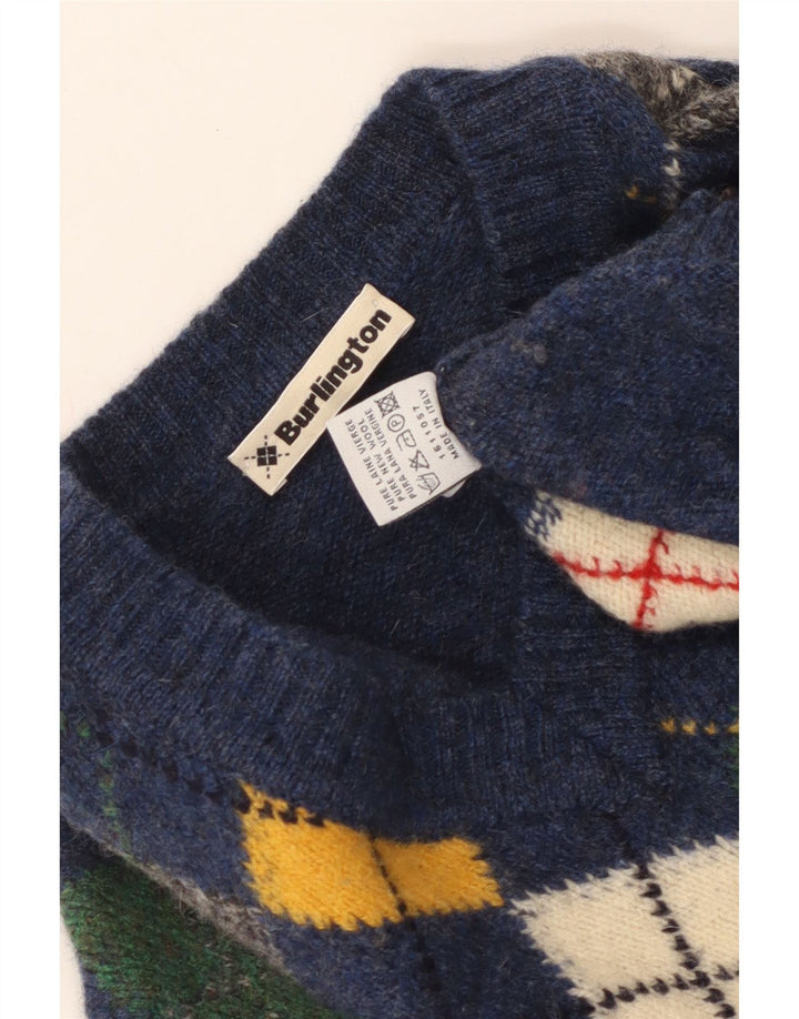 Burlington Pull col V pour homme Bleu moyen Argyle/Diamond Laine vierge