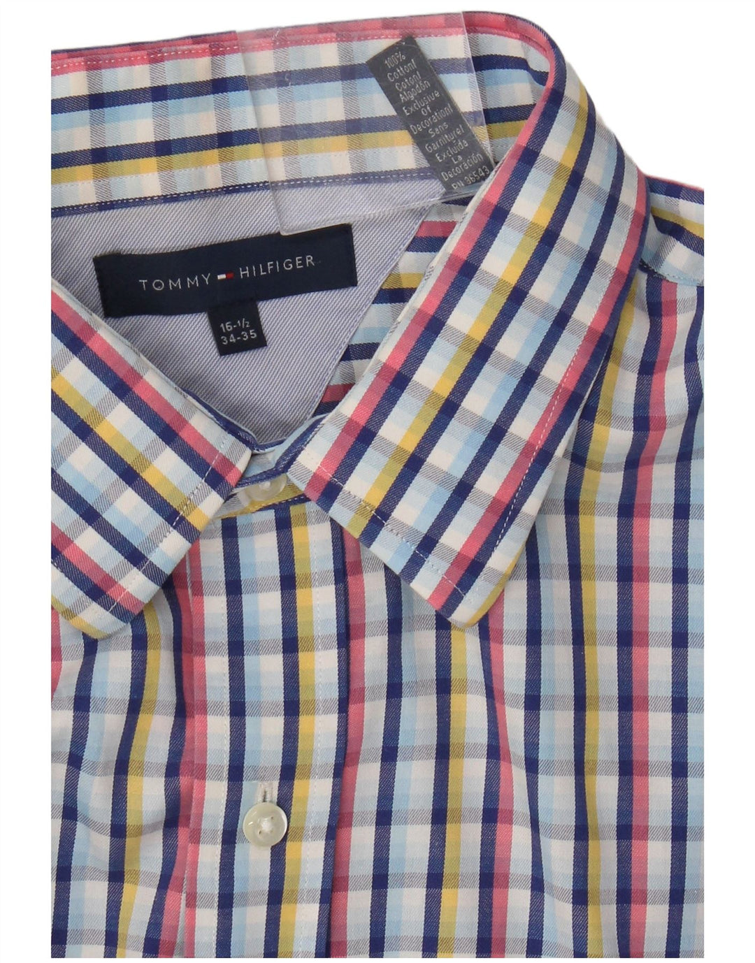 Tommy Hilfiger Chemise Homme Taille 16 16 1/2 Grand Coton à Carreaux Multicolore