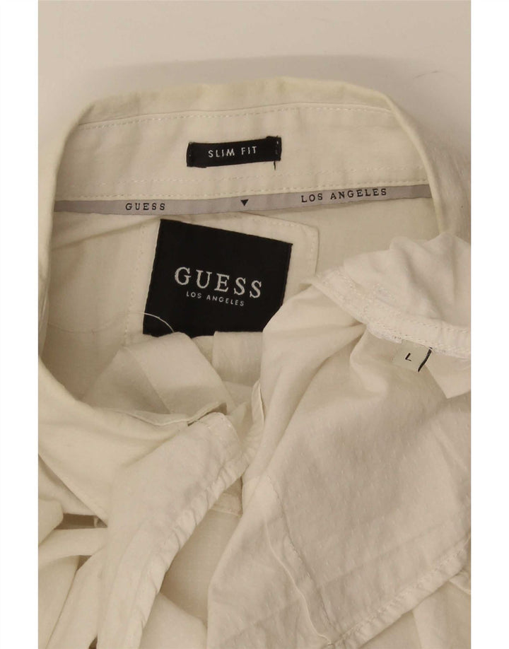Guess Chemise Slim Fit Homme Blanc Large