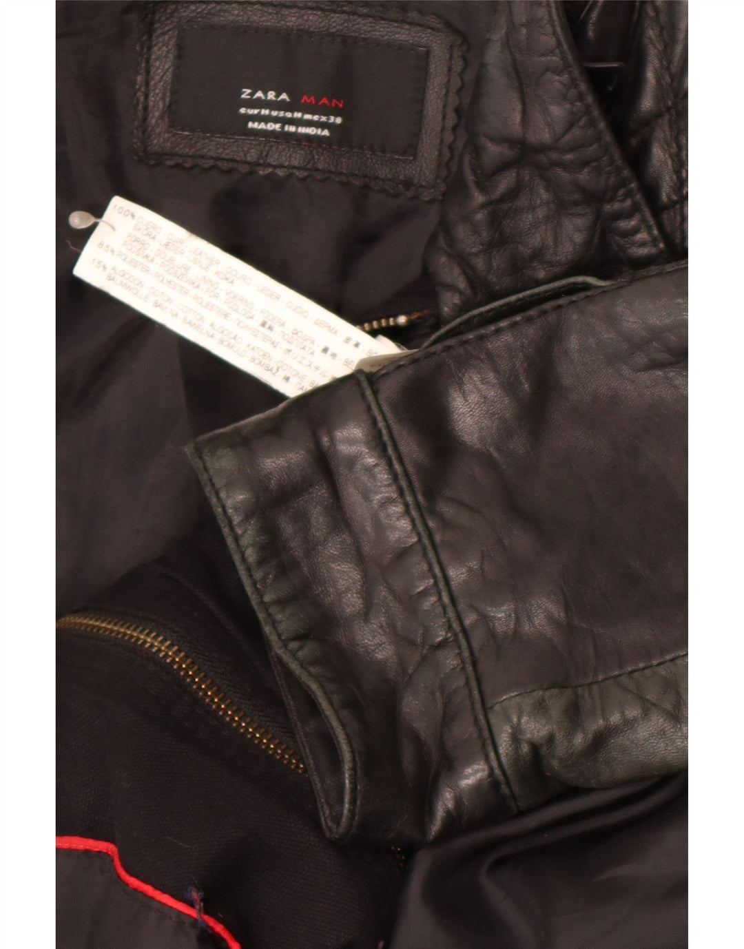 ZARA Veste en cuir pour homme UK 38 Cuir noir moyen