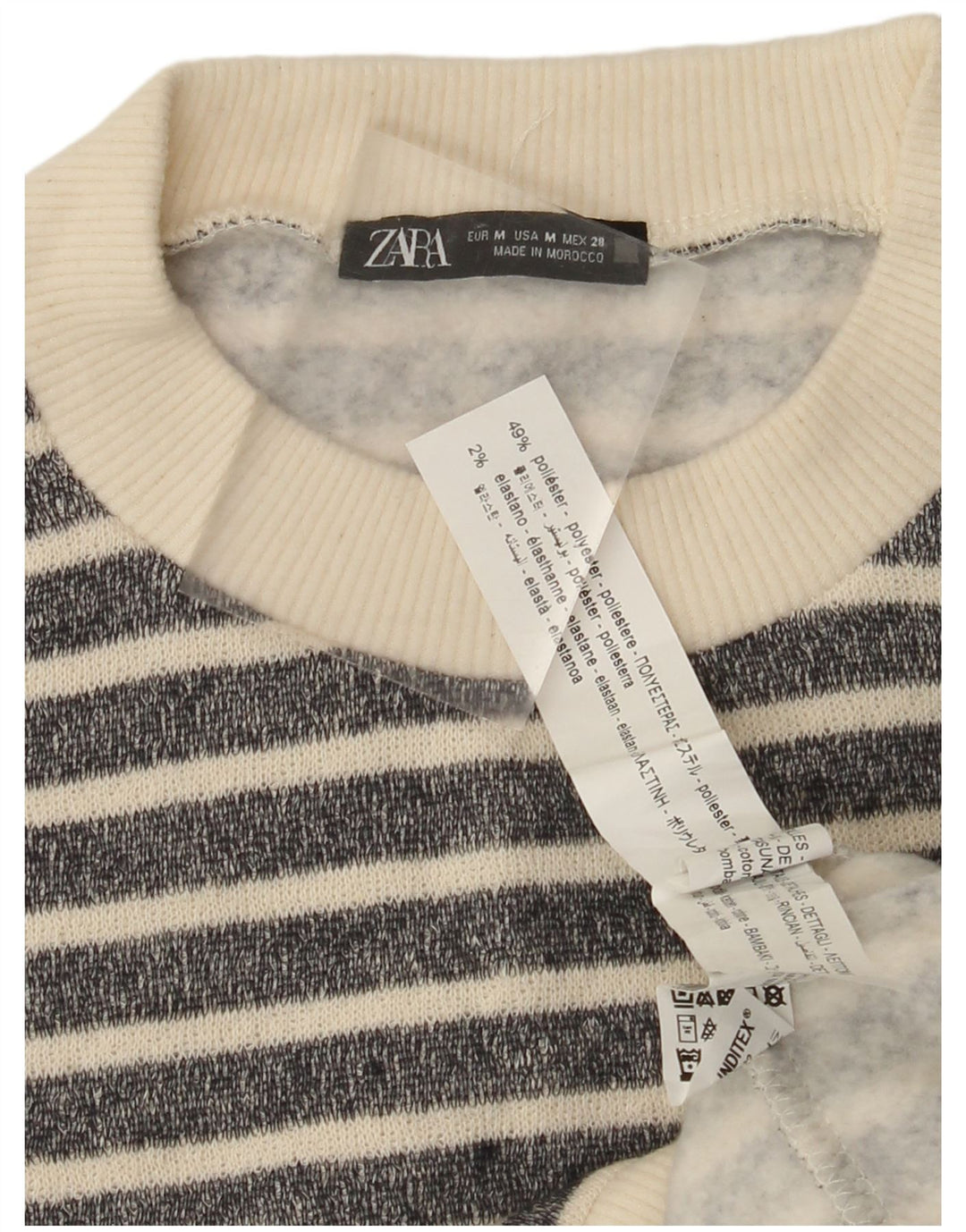 ZARA Pull à col rond pour femme UK 14 Polyester rayé noir moyen