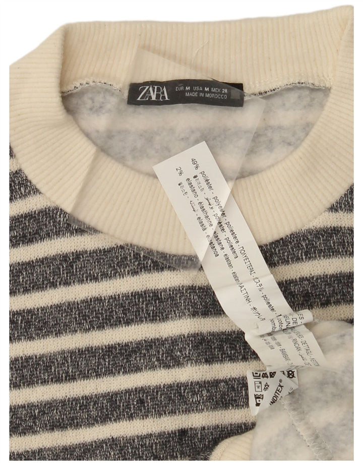 ZARA Pull à col rond pour femme UK 14 Polyester rayé noir moyen