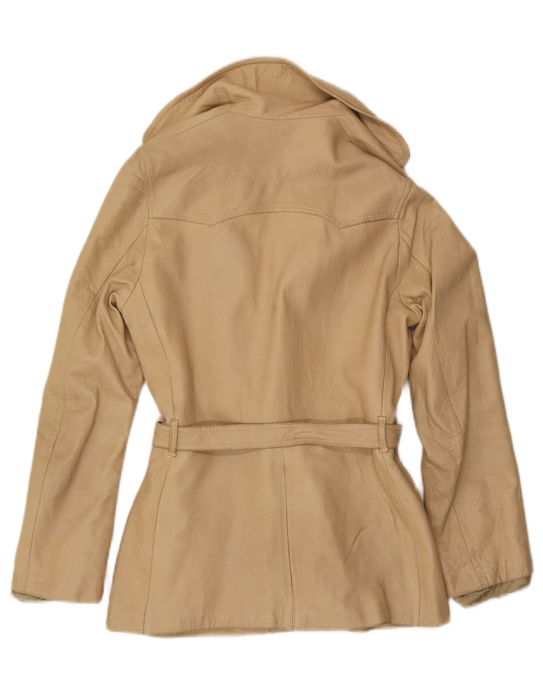 veste en cuir femme vintage IT 46 Grand Beige