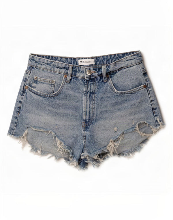 Zara Womens Denim Taille Haute Hot Pants EU 38 Small W28 Bleu Coton
