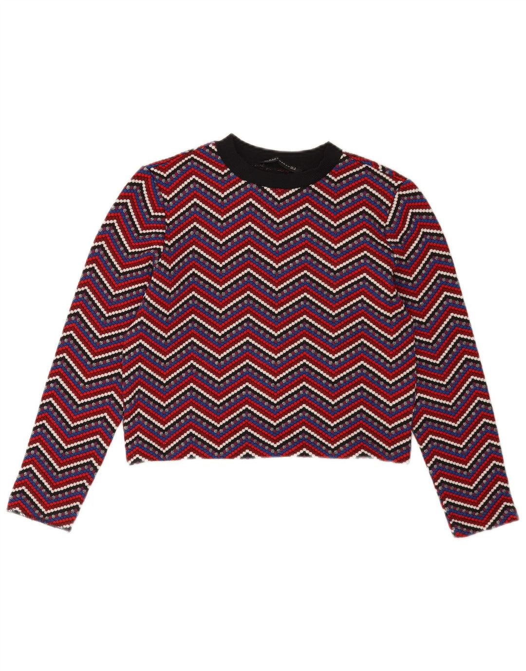 Zara Womens Crop Top Manches Longues UK 12 Medium Multicolore Chevron