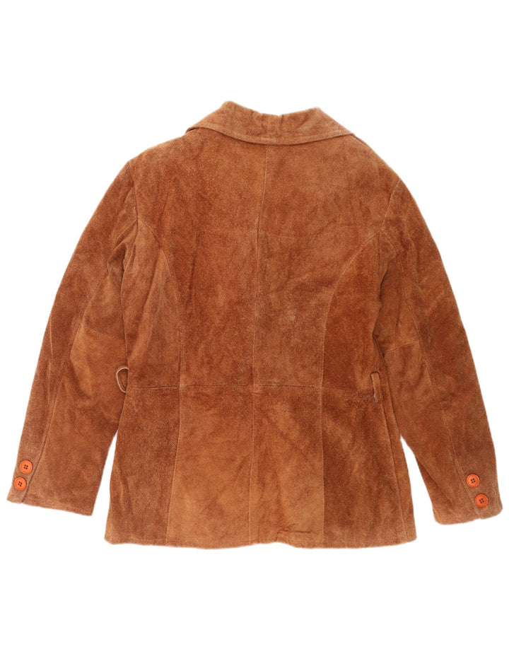 vintage Femme Daim Double Breasted Coat UK 16 Grand Cuir Marron