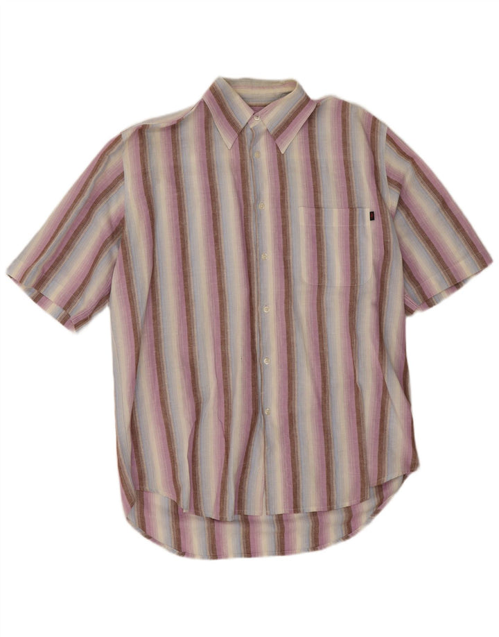 Marlboro Classics Chemise à manches courtes pour homme en lin rayé multicolore