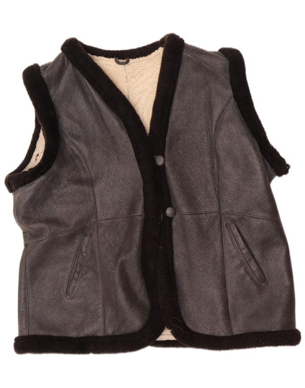 Gilet en peau de mouton vintage pour femmes UK 22 3XL Noir