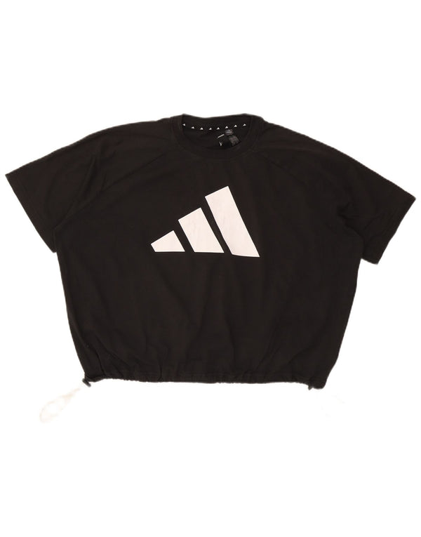 Adidas Womens Crop Oversize Graphic T-Shirt Top UK 10 Petit Coton Noir