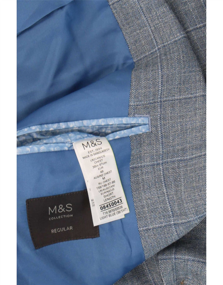Marks & Spencer Veste blazer à 2 boutons pour homme UK 38 Bleu moyen à carreaux