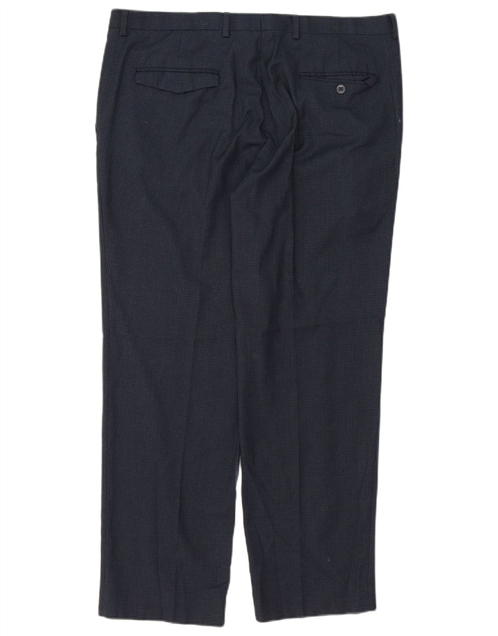 Marks & Spencer Pantalon de costume coupe ajustée pour homme W36 L29 Bleu marine à carreaux