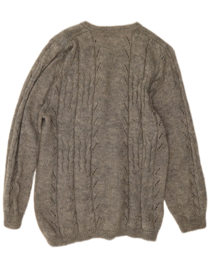 vintage Femme Cardigan Pull UK 14 Gris Moyen