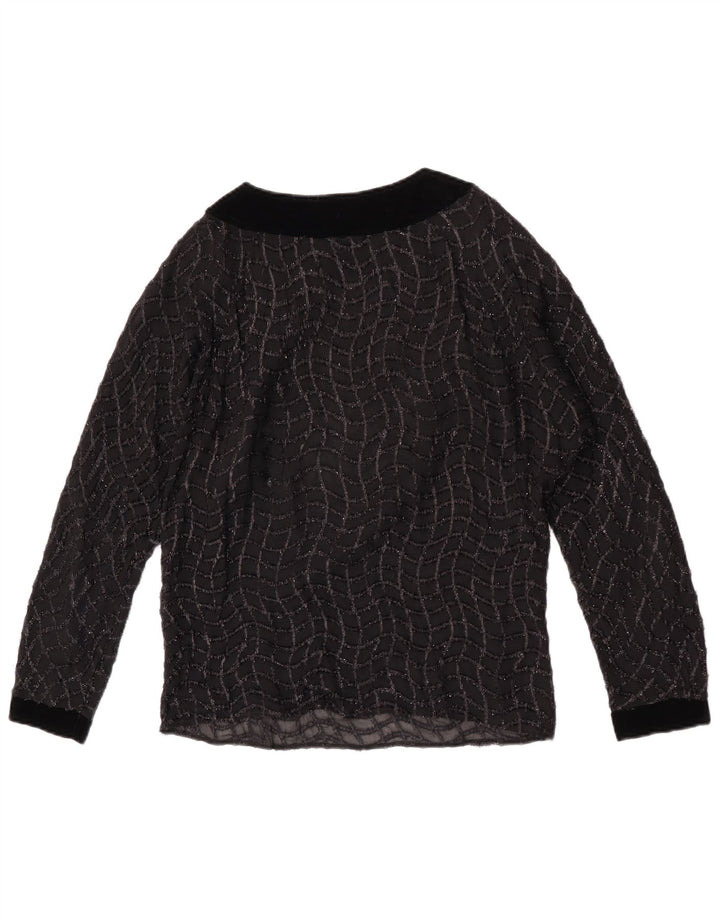 vintage Femmes Voir à travers Blouse Top UK 16 Grand Noir Rayé