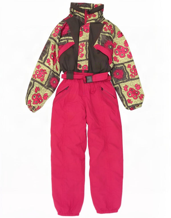 Vintage Womens Hooded Ski Jumpsuit UK 10 Small Pink Floral