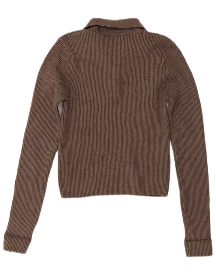 Zara Pull col polo pour femme UK 12 Gris moyen Viscose