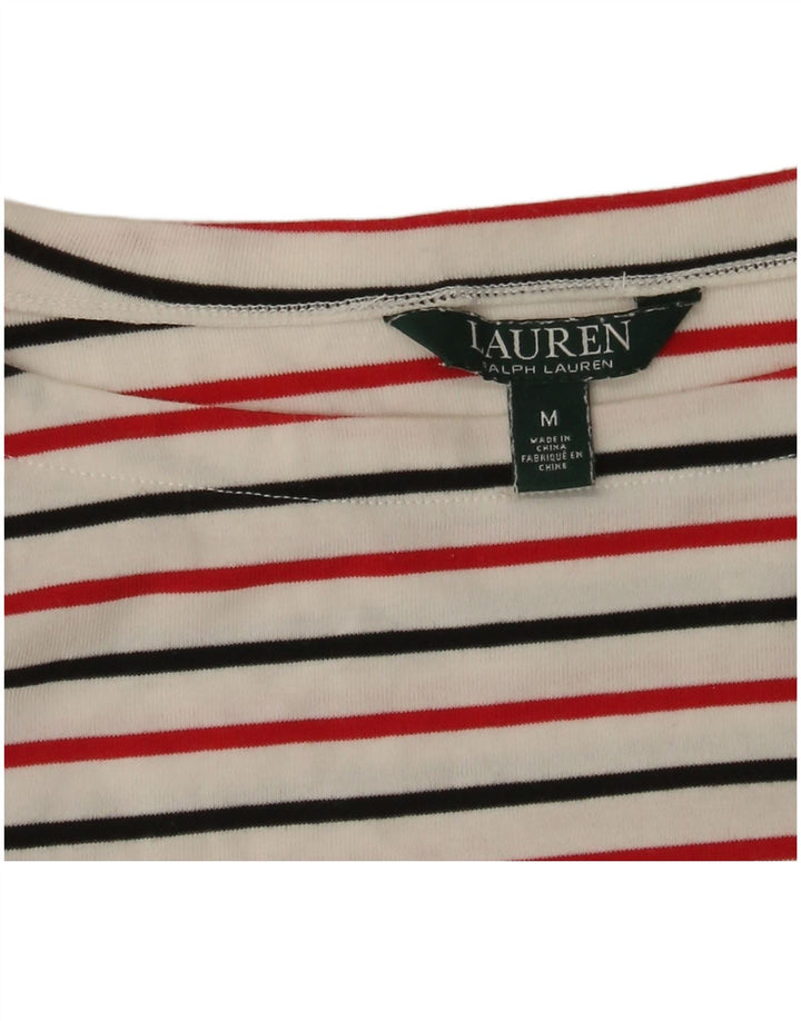 Ralph Lauren Haut pour femme à manches 3/4 UK 12 moyen blanc rayé