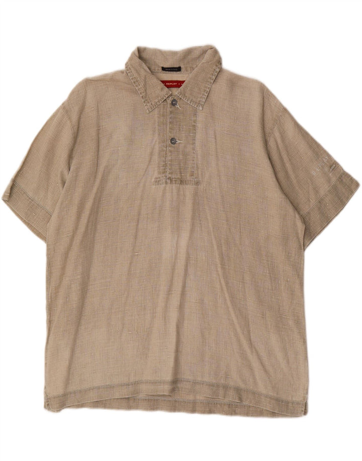 Replay Chemise Pull à Manches Courtes Homme XL Beige Lin