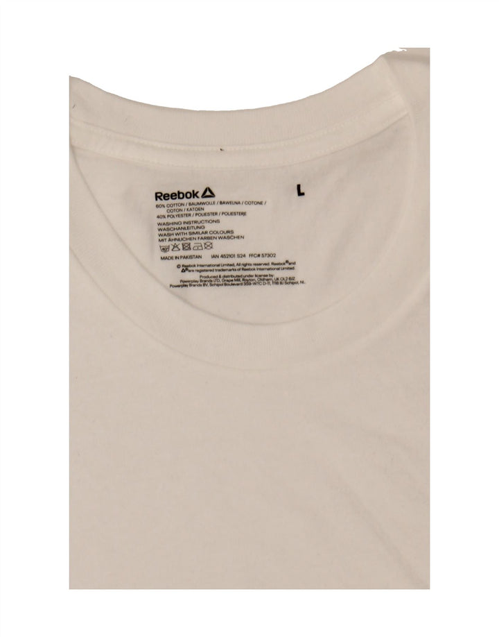 REEBOK Womens T-Shirt Top UK 16 Large White Cotton Vintage Reebok and Second-Hand Reebok from Messina Hembry 