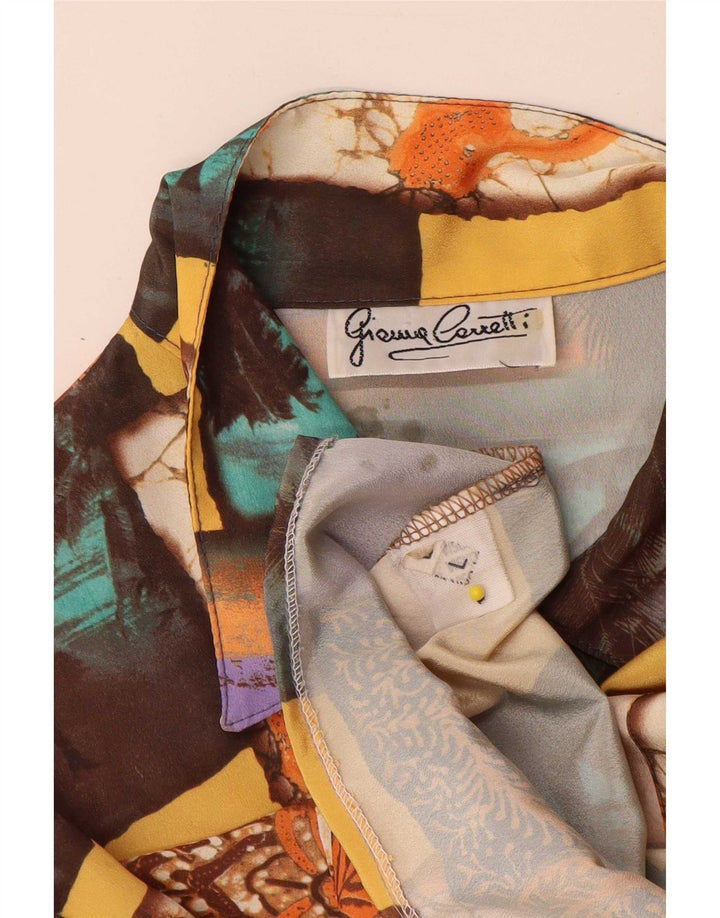 vintage Femme Chemise Blouse UK 16 Grand Patchwork Multicolore