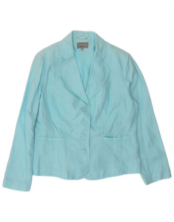 Per Una Veste Blazer 4 Boutons Femme UK 18 XL Lin Bleu