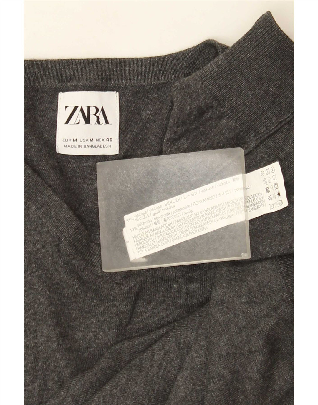 Zara Pull Col V Homme Gris Moyen Viscose