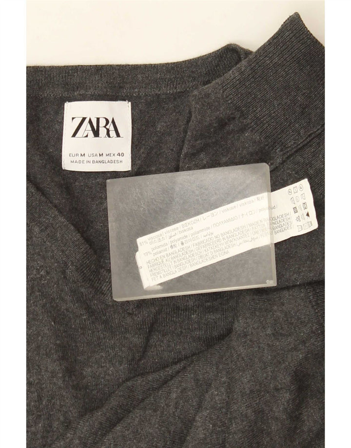 Zara Pull Col V Homme Gris Moyen Viscose