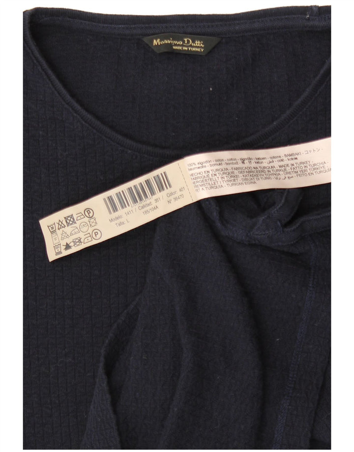 Massimo Dutti T-Shirt Femme Top UK 14 Large Bleu Marine Coton