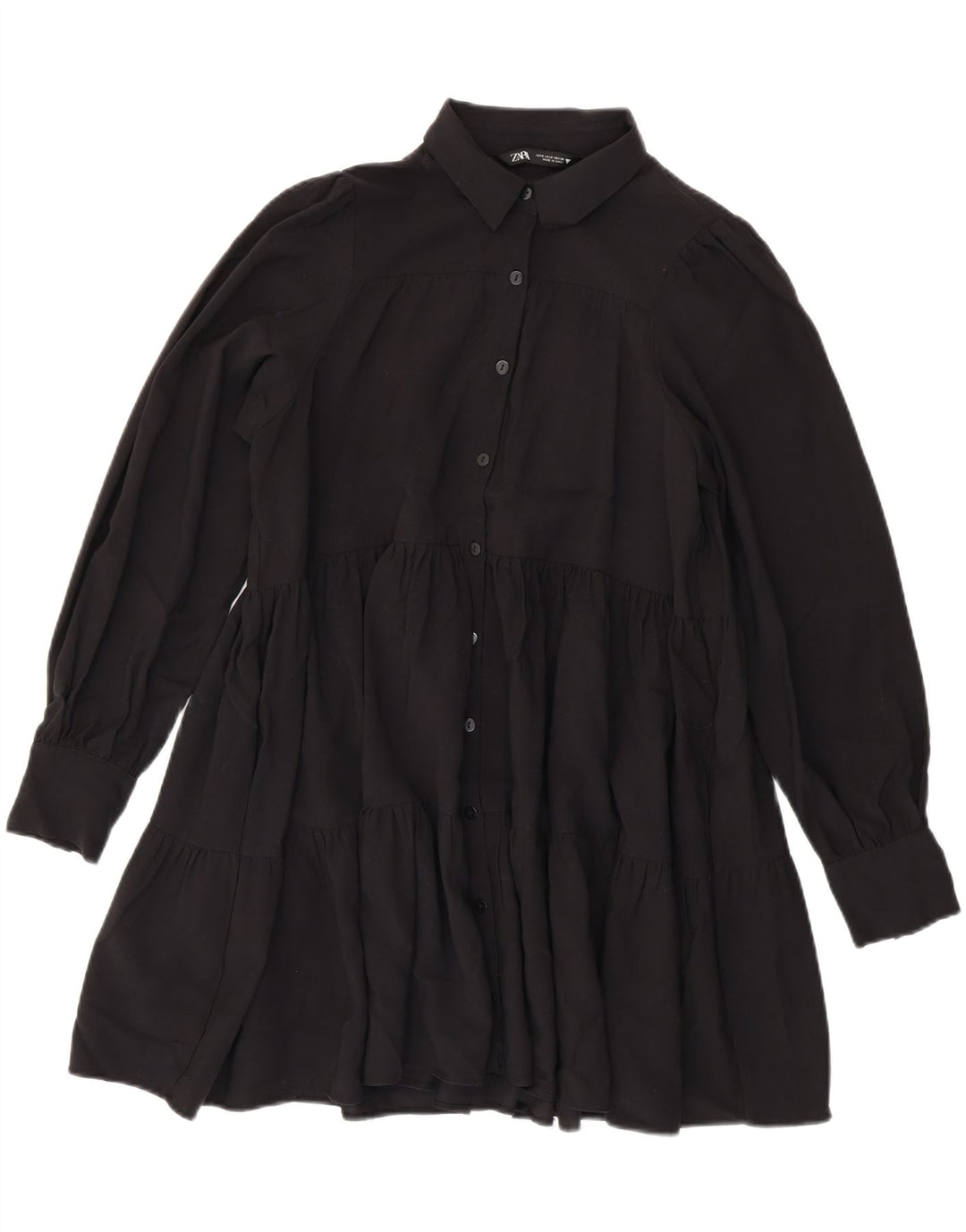 Zara Robe surdimensionnée à volants pour femme UK 10 Petite viscose noire