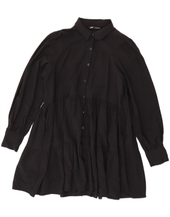 Zara Robe surdimensionnée à volants pour femme UK 10 Petite viscose noire