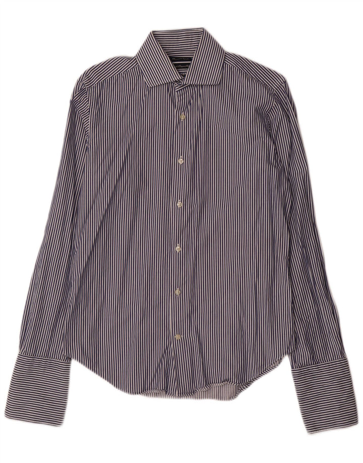 Massimo Dutti Chemise formelle pour homme Taille 39 15 1/2 Bleu marine moyen rayé