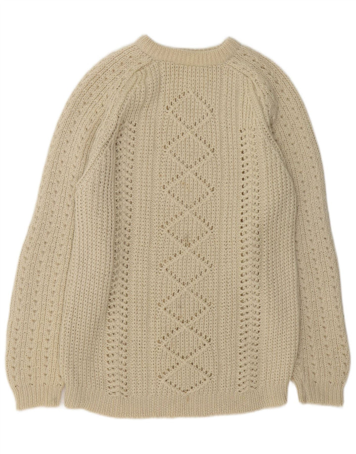 vintage Femmes Bateau Cou Jumper Pull UK 14 Grand Blanc Cassé