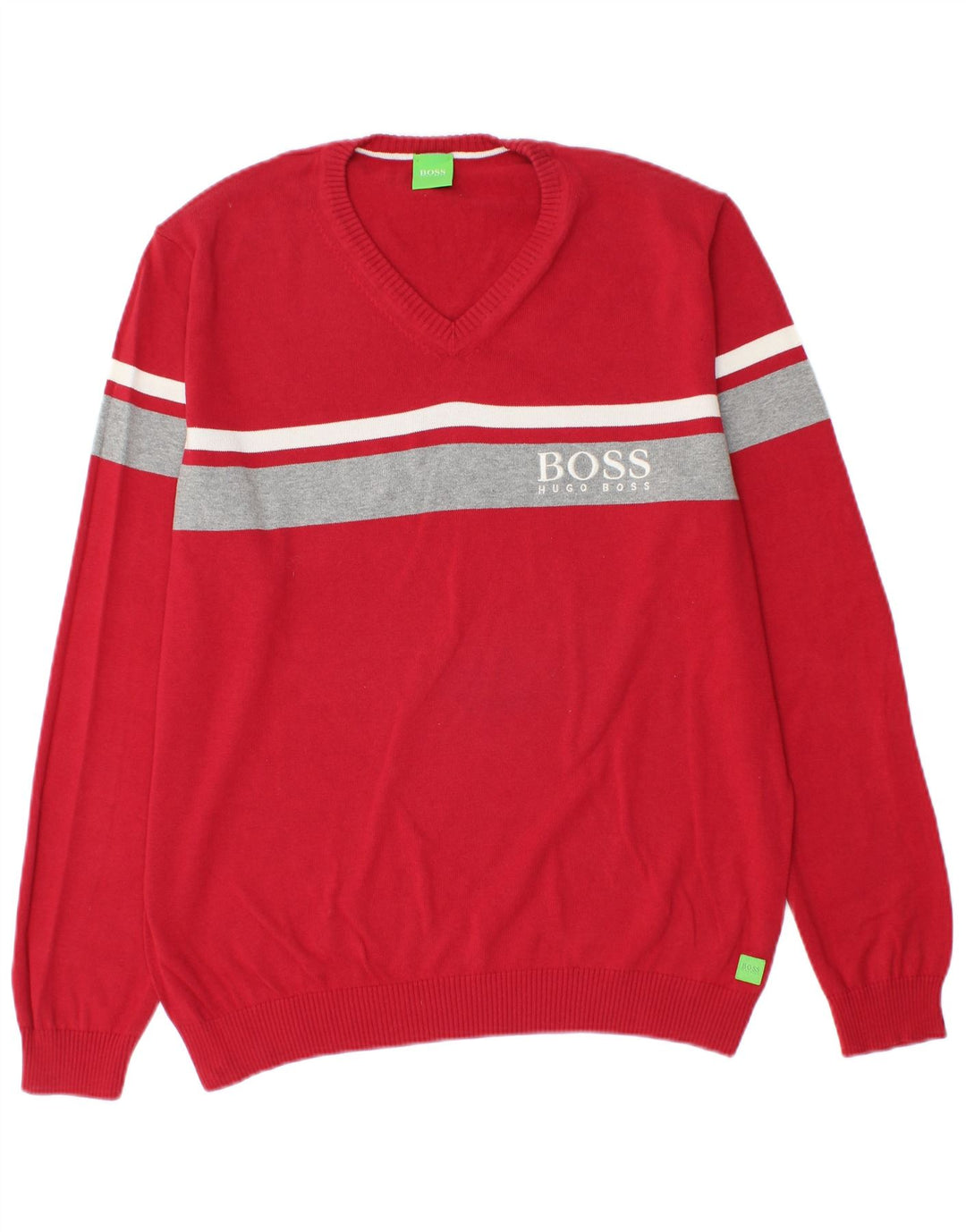 HUGO BOSS Pull Graphique à Col en V Homme Large Rouge Colourblock