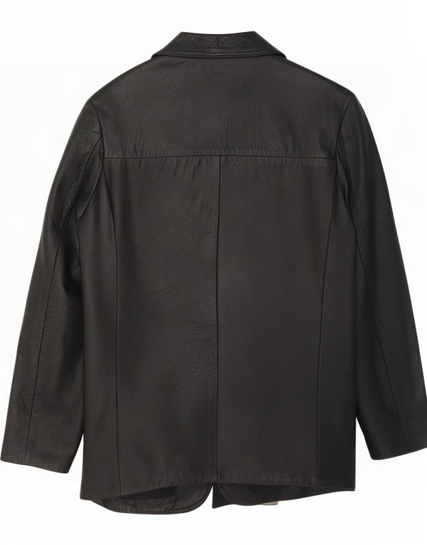 vintage Homme 2 Boutons Veste Blazer En Cuir UK 38 Moyen Noir