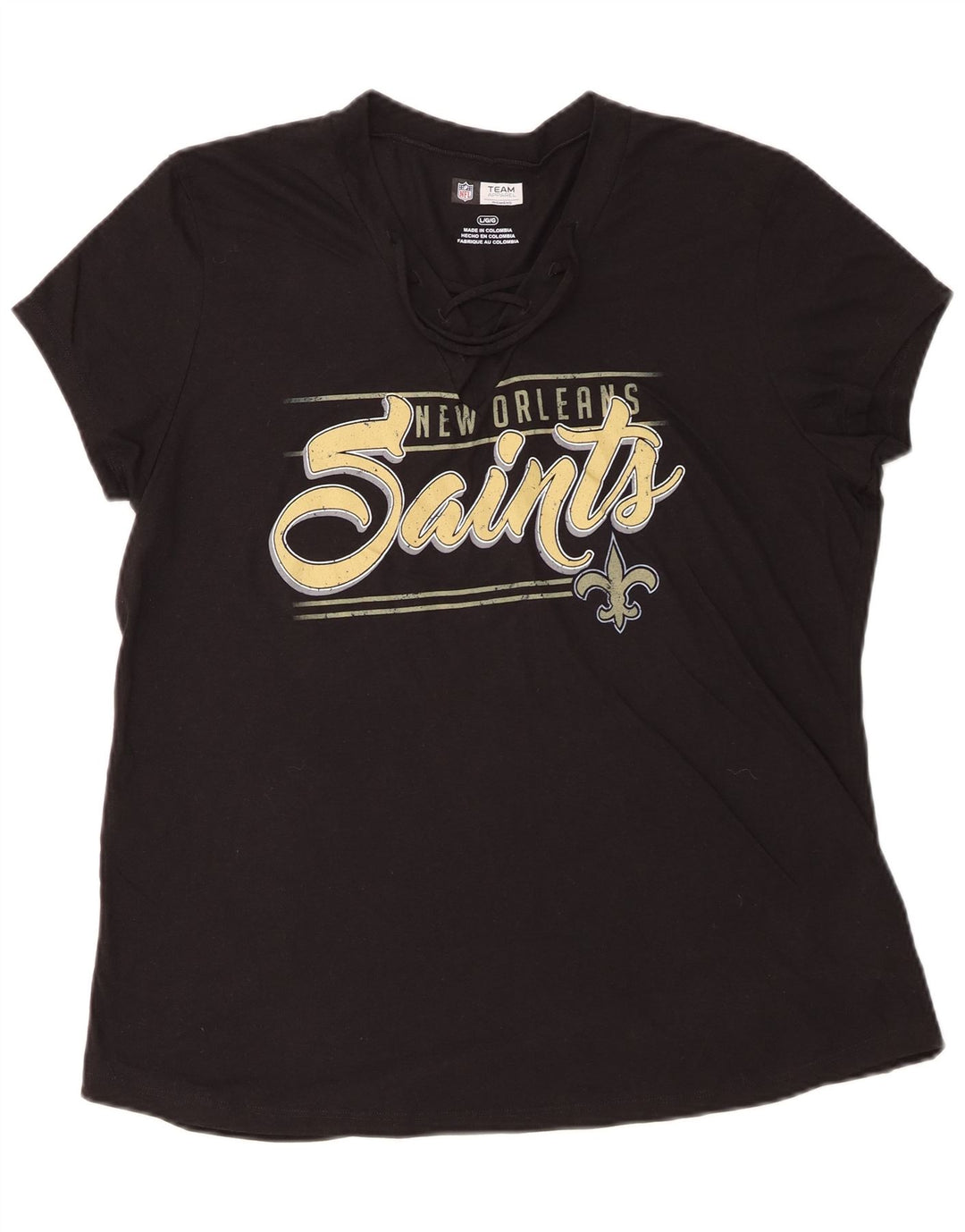 NFL Femmes New Orleans Saints T-Shirt Graphique Top UK 16 Grand Coton Noir